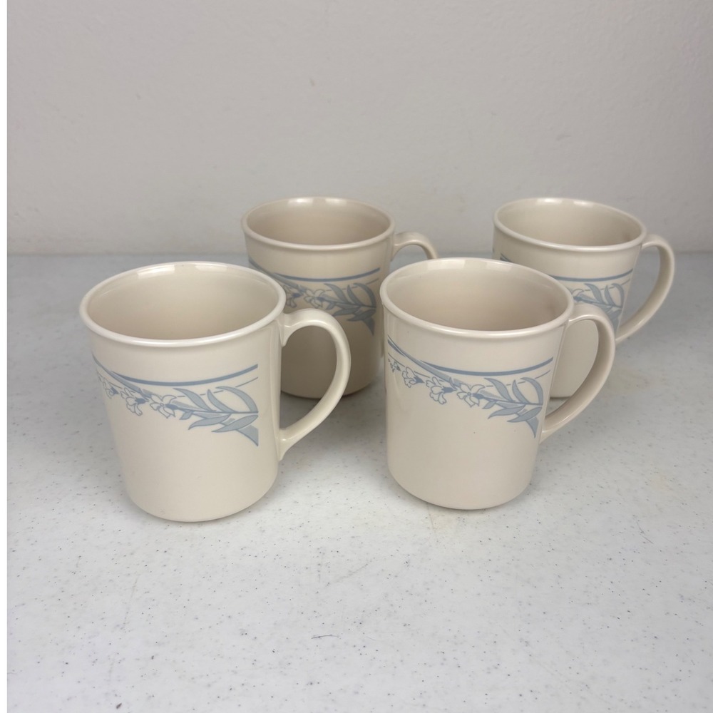 4 Vintage Corning Blue Lily USA Mugs Cream Coffee‎ Tea